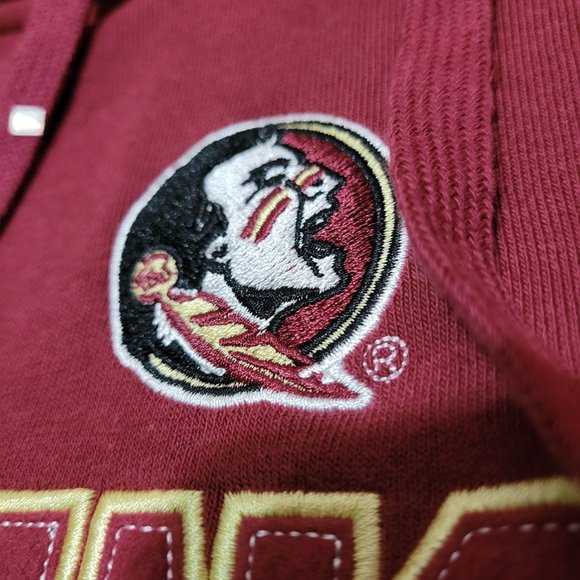 FSU Florida State Seminoles Logo x Champion Fleece Hoodie Garnet Gold Dark Red - Picture 6 of 10